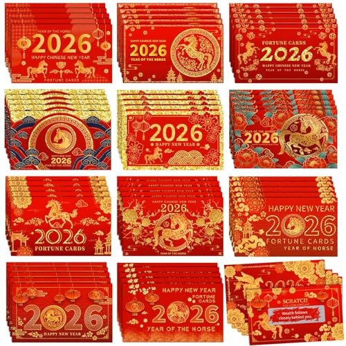 JULMELON 100 tarjetas de la fortuna para rascar de Año Nuevo chino, 2024 Año del Dragón, juegos de la fortuna, tarjetas rojas de Año Nuevo chino para decoración de Año Nuevo lunar, recuerdos de fiesta