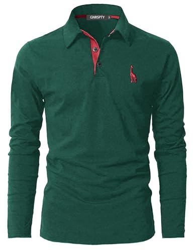GNRSPTY Poloshirt Herren Slim Fit Langarm Stickerei Baumwolle T-Shirts Golf Poloshirts,Grün+Rot,3XL