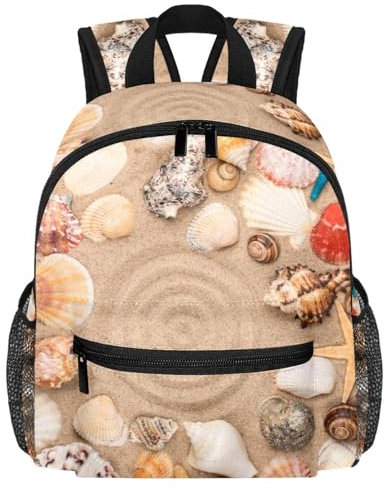 FVQL Kleinkind-Rucksack, Kinder-Rucksack, Strand, Sand, Muschel und Seestern, Mehrfarbig1464, 10x4x12in/25.4x10x30cm