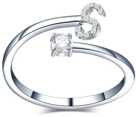 Only faith Anelli con lettera iniziale regolabile per le donne, con brillanti di zirconi, acciaio inossidabile, anelli con lettera aperta per gioielli di moda da donna