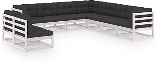 Rantry 9-TLG. Gartenlounge Set Sitzgruppe Gartensofa Set Gartenmöbel Sitzgarnitur Gartenlounge Balkonmöbel Loungemöbel Gartengarnitur Möbel mit Kissen Weiß Kiefer Massivholz #6