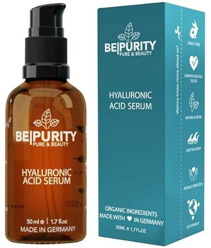 Bepurity Hyaluron Serum hochdosiert mit Bio Aloe Vera für Männer und Frauen - vegan - Aufpolsterndes Hyaluronsäure Serum - Falten weg Soforteffekt - 50 ml Bio Naturkosmetik