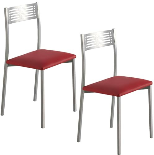 MOMMA HOME Sillas de Cocina Set de 2, Modelo Sydney, Asientos de Ecopiel, Medidas 41 x 47 x 86 cm (Rojo/Plata)