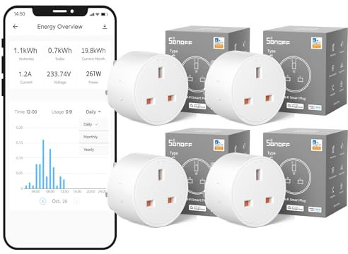 SONOFF WiFi Smart Plug Socket Mini Smart Socket with Energy Power Monitoring Remote Control Smart Schedule Functions, Works with Alexa/Google Home and IFTTT, 2.4 GHz No Hub Required, 4PCS S60TPG