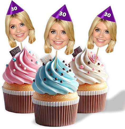 Personalised Cupcake Toppers Birthday Decorations - Optional Hat Design - Customized Photo Face Cake Topper for Birthdays Anniversary Parties (20 Toppers)