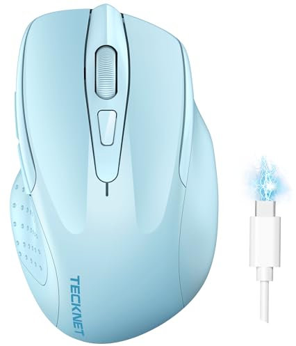 TECKNET Bluetooth Mouse, Rechargeable Bluetooth Wireless Mouse(Tri-Mode: BT 5.0/3.0+2.4G), 4800DPI Adjustable, Silent Ergonomic Wireless Mouse for Laptop PC Computer, Windows Mac OS,6 Buttons