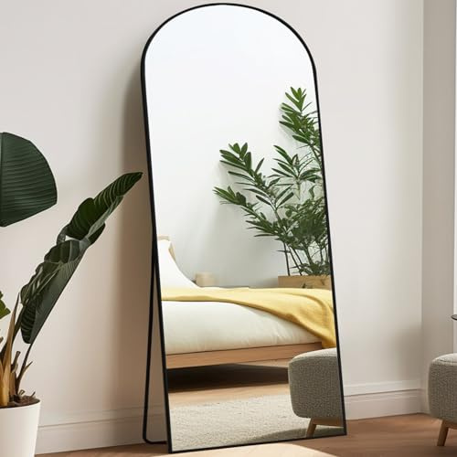 Melodieux Bogen Ganzkörperspiegel 180x75cm in voller Länge Großer Freistehender Spiegel schwarze Aluminiumrahmen Ankleidespiegel Wandmontierter Wand Hängend Gelehnt Spiegel für Wohnzimmer Schlafzimmer