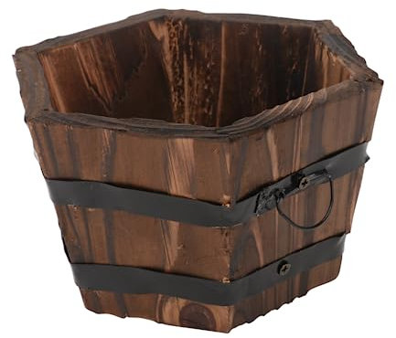 INOOMP 1pezzi Secchio in Legno Carbonizzato Multifunzionale Design Retrò Vaso Di Fiori in Legno Creativo Fioriera Pratica Per Piante Succulente Ortaggi e Altre Piante Adatto Cortile Balc