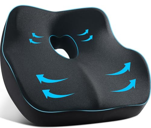 SKYNY Memory Foam Seat Cushion – Ergonomic Coccyx Cushion for Tailbone Pain & Sciatica Relief – Pressure Relief Cushion for Back Pain, Office Chair, Gaming Chair, Wheelchair & Car Seat Pad (Black)