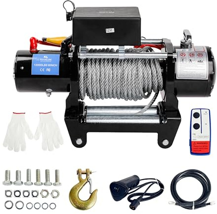 ROOMARK Seilwinde Elektrisch 12V, 12000LBS/ 5443Kg Motorwinde Seilzug, Elektrische Seilwinde 230v Funkfernbedienung,9 mm Stahlseil,Kompatibel mit ATV,SUV,Boot Pickup