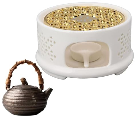 Teapot Warmer, Tea Pot Warmer Ceramic Teapot Heater Coffee Warmer with Spoon Lid and Candle Holder for Heating Coffee Milk Tea (White)