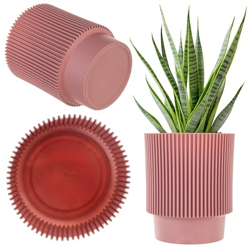 KADAX - Pot décoratif en plastique pour fleurs, pot rond pour intérieur et extérieur, moderne porte-plantes pour plantes d'appartement (rose poudré, 14 cm)