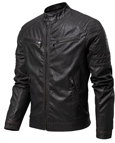 TONY BACKER Giubbotto da Uomo in pelle sintetica da moto Stile Vintage 5205