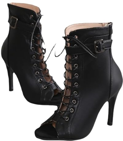 Fooceoute Bottes De Salsa,Valse Bottines De Danse,Chaussure De Danse Heels,Bottes De Danse pour Femmes,Peep Toe,La Semelle en Caoutchouc,AntidéRapante Et Silencieuse,pour La Danse De Salon