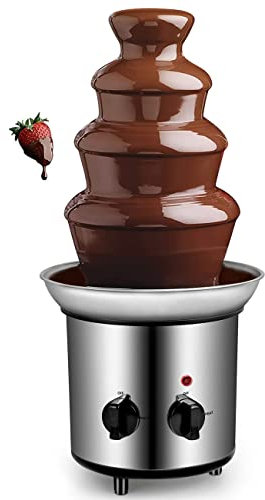 Fuente eléctrica de acero inoxidable para fondue de chocolate de 4 niveles, máquina de chocolate con fusión por calor, fácil montaje, perfecta para queso, barbacoa, salsa, caramelos, fiestas y bodas