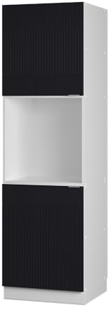 Vicco Herdumbauschrank Fame-Line, Schwarz gestreift, 60 cm | MDF-Front · Soft-Close · Höhenverstellbare Füße · Metallgriffe · Einfache Integration ✓