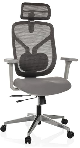 hjh OFFICE Bürostuhl ergonomisch CASSILIS W Netz Drehstuhl, Verstellbare Rückenlehne mit Lendenstütze, Körpergröße bis 220 cm, Grau
