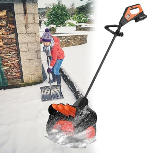 GESAIDES Pala Quitanieves Eléctrica inalámbrica, 41 cm de Ancho, 15 cm de Profundidad, 10 m de Alcance, Pala Quitanieves para Patio, Terraza, Entrada (2 Baterías)