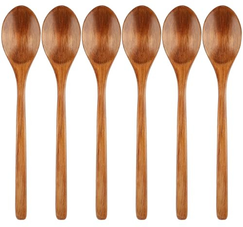 Ktxaby 6 Stück Holzlöffel Set,23,5cm Holzlöffel Suppenlöffel,Langer Griff Holzlöffel Aus Nanmu Holz Küchenzubehör Holz Rühren Mischen Essen Japanischer Stil Holzlöffels für Kochen Backen Servieren