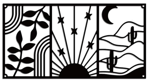 WADORN Bohè Abstrakte Gerahmte Landschaft Metall Wandkunst Dekor, Metall Wanddekoration Linienlandschaft Zum Aufhängen Schilder Minimalistische Landschaft Wandskulptur Statuen Dekoration, 20x38cm
