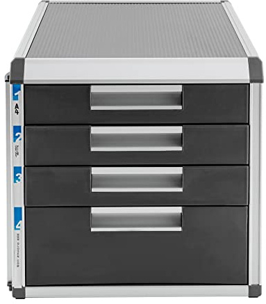 BraveeFly 4-fächer Schubladenbox A4, Metall, Silber, Schreibtisch Schubladenbox mit Beschriftungsfeldern, Abschließbar, für Dokumenten Aufbewahrung