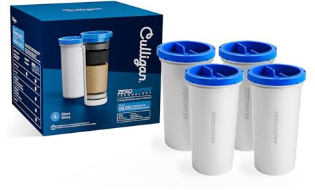 Culligan with ZeroWater Technology Replacement Filter 4-Pack, 5-Stage Advanced Water Filter – IAPMO Certified to Reduce Lead, Total PFAS (Forever Chemicals), Mercury, Fluoride, and Chlorine