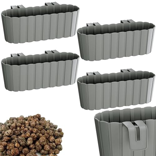 DIKEL Set di fioriere 4 x 38 x 21 x 13 cm | Fioriera da balcone con ganci in plastica | 4,9 l di volume | Fioriera per balcone, terrazza o giardino | grigio pietra
