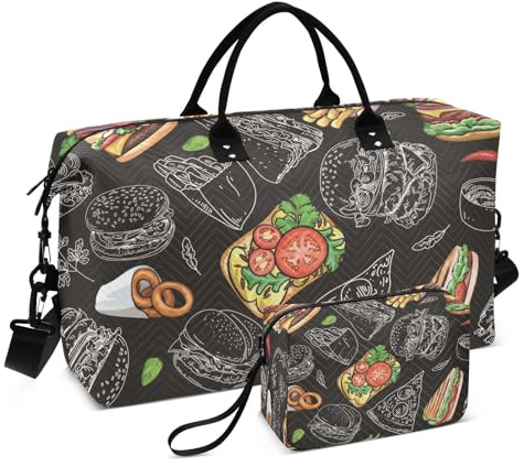 Travel Duffle Gym Bag Hamburger Fast Food for Women Men Weekender Tote Bags