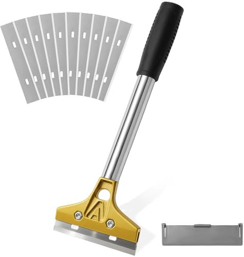 Druuzyl Raschietto per Vetro Cucina 30cm - 10 Lame in Acciaio al Carbonio, per Piano Induzione, Piastrelle e Carta da Parati, con Impugnatura Morbida, Rimuove Colla e Adesivi, Attrezzo Professionale