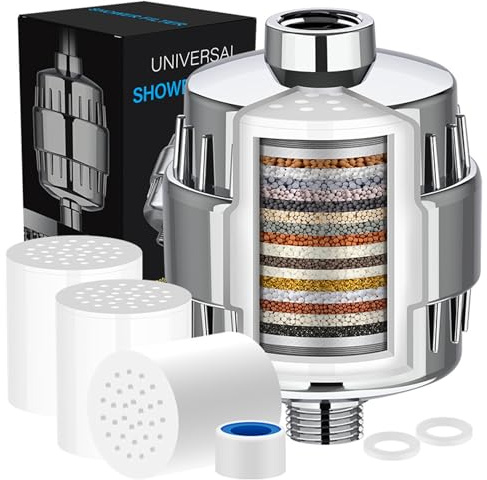 Shower Filter 36 Stufen Duschfilter: Duschfilter mit Vitamin C mit 3 Austauschbarer Kartusche zum Entfernen von Chlor und Schwermetallen Verbessert Haargesundheit(Ein Gerät, drei Chips)