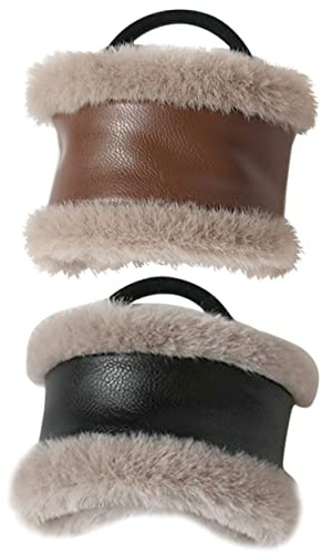 OFFIGAM Vintage Pu Leder Haargummis Elastische Haarring aus Plüsch für Frauen 2 Stück Vielseitig und Schnell Frisuren Gestalten für Winter und Verschiedene Anlässe