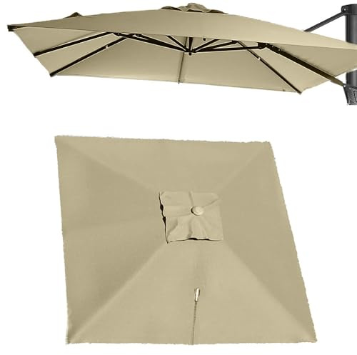 Sombrilla de patio cuadrada de 3 x 3 metros,tela de repuesto con 8 varillas,cubierta superior de repuesto anti-UV(Khaki Single top 3x3m/10ftx10ft)