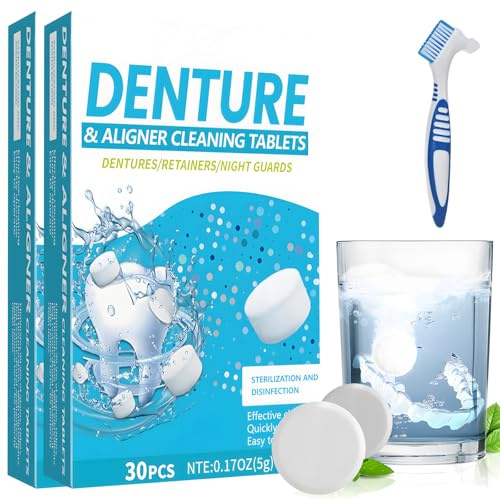 Gebissreiniger Tabs 60 Stück Retainer Reinigungstabletten Prothesenreiniger Geeignet Für Retainer Aligner Zahnersatz Und Gratis 1 Stück Zahnprothesenzahnbürste