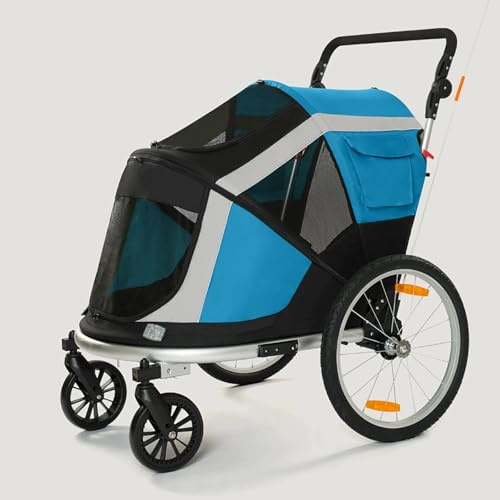 2-in-1 Hundebuggy, Fahrradanhänger, Fahrrad Wohnwagen für Große und Mittelgroße Hunde, Tragkraft bis 20 kg, Reflektoren, für den Außenbereich(Blue)