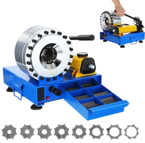 Hand Hydraulic Tool: Hand Hydraulic Hose Crimper with 8 Sets of Dies (10-30mm), High Pressure Hydraulic Hose Crimper Tool, Scale Adjustable. for Single & Double Braided Hose 3/8 to 1-1/4