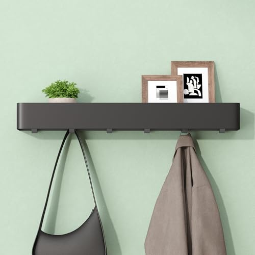 Mai & Mai Wandgarderobe mit Ablage und 6 Haken, Garderobenleiste 60cm
