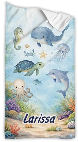 Unikatolo Badetuch Handtuch Kinder mit Name personalisiert (Unterwasserwelt, 70 x 140 cm)