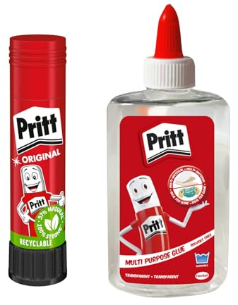 Pritt Kleber-Set, Alleskleber 150 g & Klebestift 11 g, schnelltrocknender, transparenter Bastelkleber für Schule & Büro