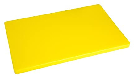 Hygiplas LDPE Chopping Board Dishwasher Safe, Large Yellow 600x450x20mm | Non-absorbent surface wipes clean easily, prevents cross-contamination from cooked meats and helps maintain food safety.