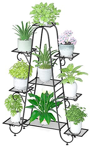 unho Blumentreppe mit 9 Ablagen Blumenständer Blumenregal Metall für innen und außen Balkon Garten, 90 x 22 x 121.5cm