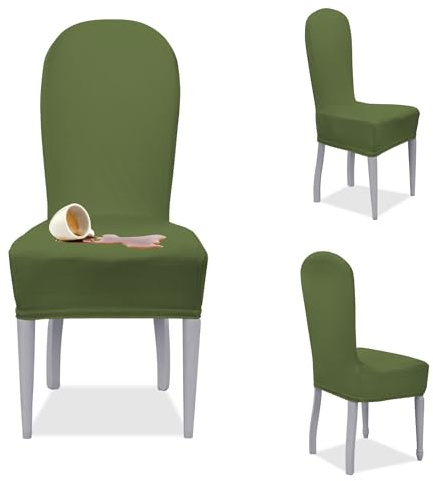 Banzaii Fundas para Sillas de Comedor Elásticas, Antimanchas con Respaldo Redondo – Cubiertas para Sillas de Comedor Hotel Restuarante Ajustables Lavables Made in Italy – 4 Piezas, Verde Oscuro