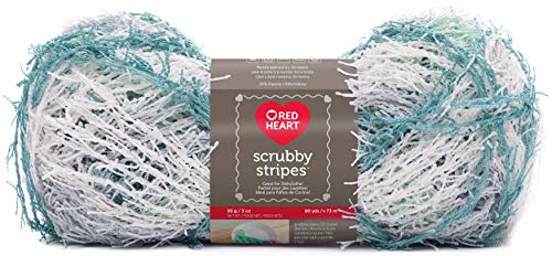 Red Heart Scrubby Stripes Yarn-Cool Mint