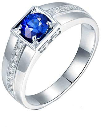 Bishilin Eheringe 750 Weißgold Bandring mit Rund Saphir 1.059ct, Verlobungsring Männer Ring Diamant Weißgold Gr.52 (16.6)