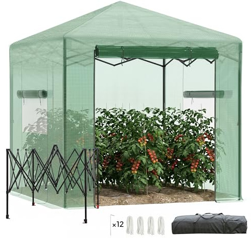 Outsunny Serre Pop-up - Serre de Jardin Pop-up - Porte + 2 fenêtres zippées enroulables - dim. 2,4L x 1,8l x 2,4H cm - Sac Transport Inclus - PE Vert
