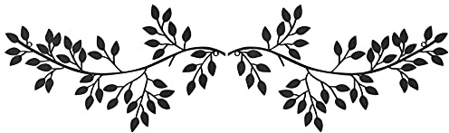 Hotop 2 Pieces Metal Tree Leaf Wall Decor Vine Olive Branch Leaf Wall Art Wrought Iron Scroll Sculptures Above the Bed, Living Room, Outdoor Decoration (Classic Style,Black)