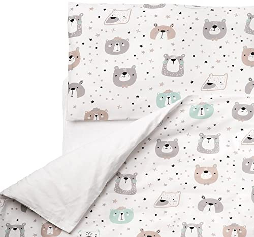 FlyIdeas Juego de Ropa de Cama para Bebés 2 Piezas, Funda Nordica 120x150 cm y Funda de Almohada 40x60 cm 100% Algodon Certificado, Hecho in EU