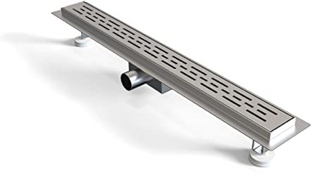 Biubiubath Caniveau de douche plat en acier inoxydable de 60 cm, siphon avec système anti-odeurs et tamis à cheveux, siphon de douche pour salle de bain, kit complet avec fixation au sol