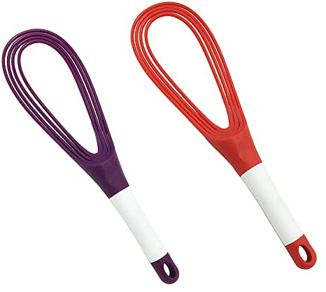 Kitchen Twist Whisk, 29CM Plastic Flat Balloon Whisk Thick Wire Egg Frother Beater Non Stick Cookware for Cooking Blending Whisking Stirring, Purple+Red