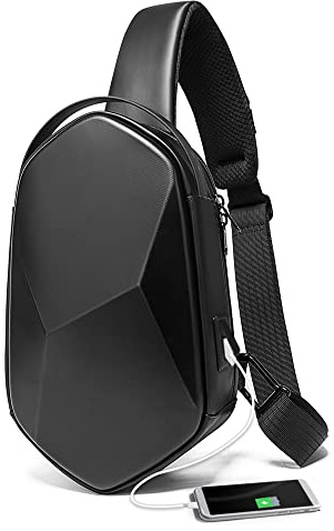 BANGE Axelväska för män, vattentät säker skyddande skal crossbody väska ryggsäck, cykling vandring resa axelväska, svart, Svart, Mode