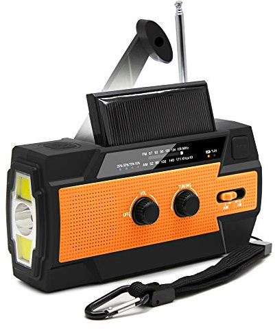 Radio Dynamo, 4000mah Radio Survie Militaire avec Lampe de Poche, Alarme SOS, Chargeur Téléphone USB, Hand Crank Radio Durgence pour Le Camping et la Randonnée,Orange